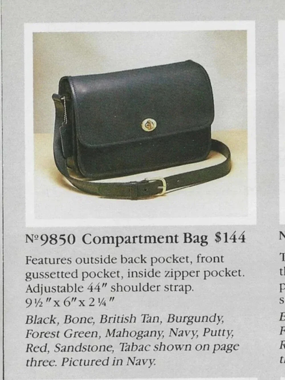 Vintage 90s Black Coach Compartment Bag 9850